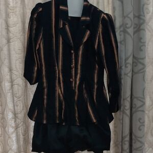 Striped Black and Bronze Vintage 80's Dress Complete With Shoulder Pads!
